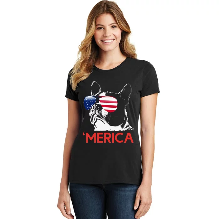 Merica Boston Terrier American Flag 4th of July Bostie Women's T-Shirt