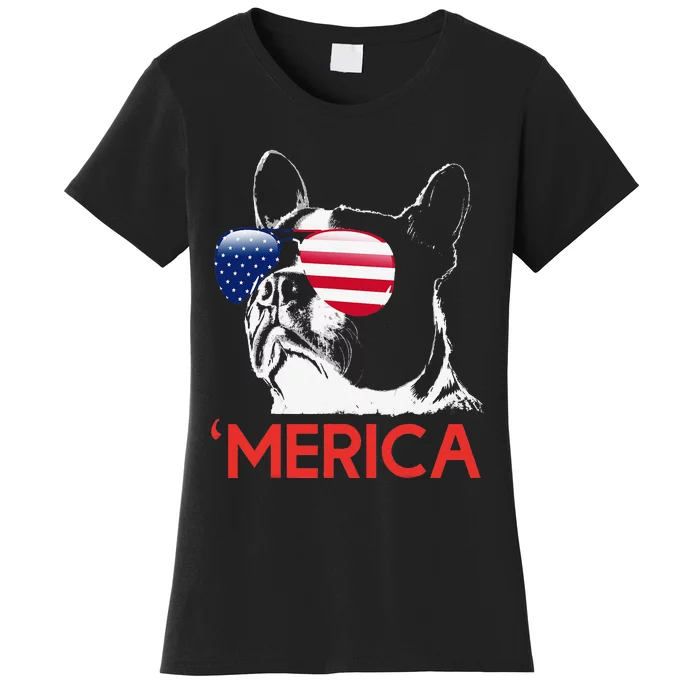 Merica Boston Terrier American Flag 4th of July Bostie Women's T-Shirt