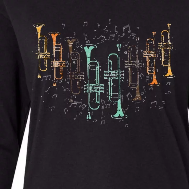 Marching Band Trumpet Player Retro Trumpet Womens Cotton Relaxed Long Sleeve T-Shirt