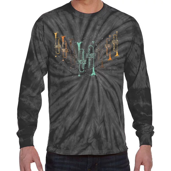 Marching Band Trumpet Player Retro Trumpet Tie-Dye Long Sleeve Shirt