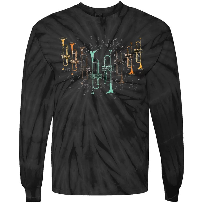 Marching Band Trumpet Player Retro Trumpet Tie-Dye Long Sleeve Shirt