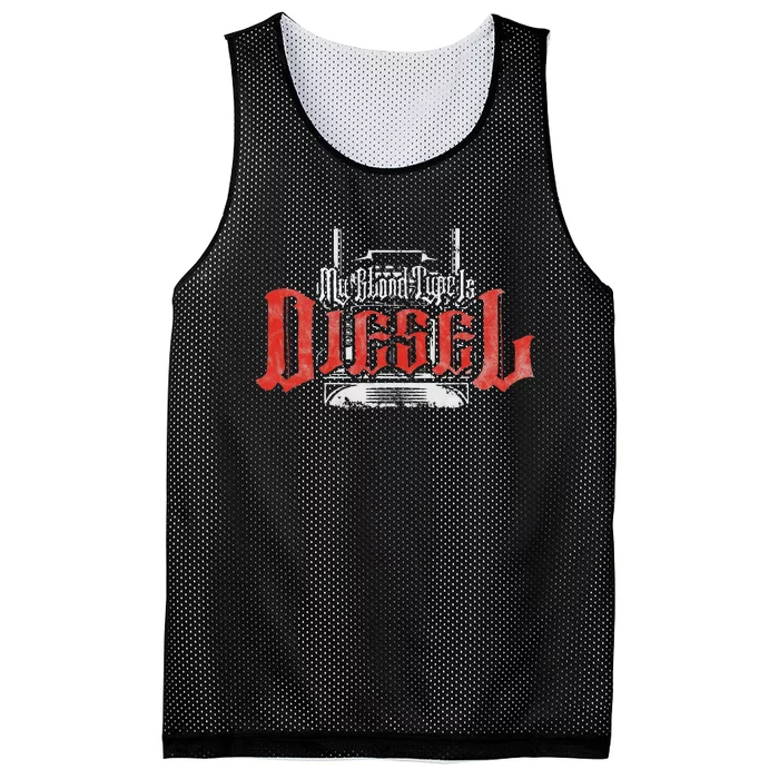 My Blood Type Is Diesel Funny Mechanic Trucker Mesh Reversible Basketball Jersey Tank