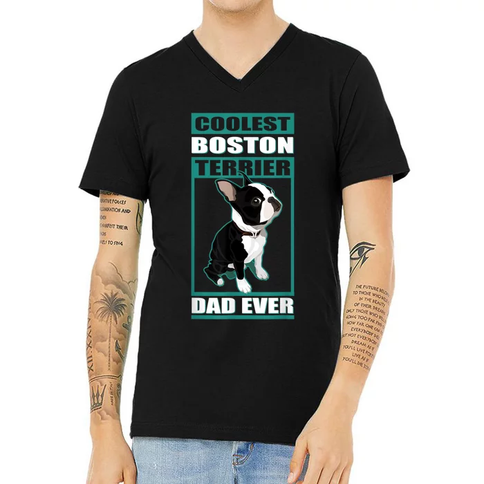 Men Boston Terrier Dad Dog Owner Boston Terrier V-Neck T-Shirt