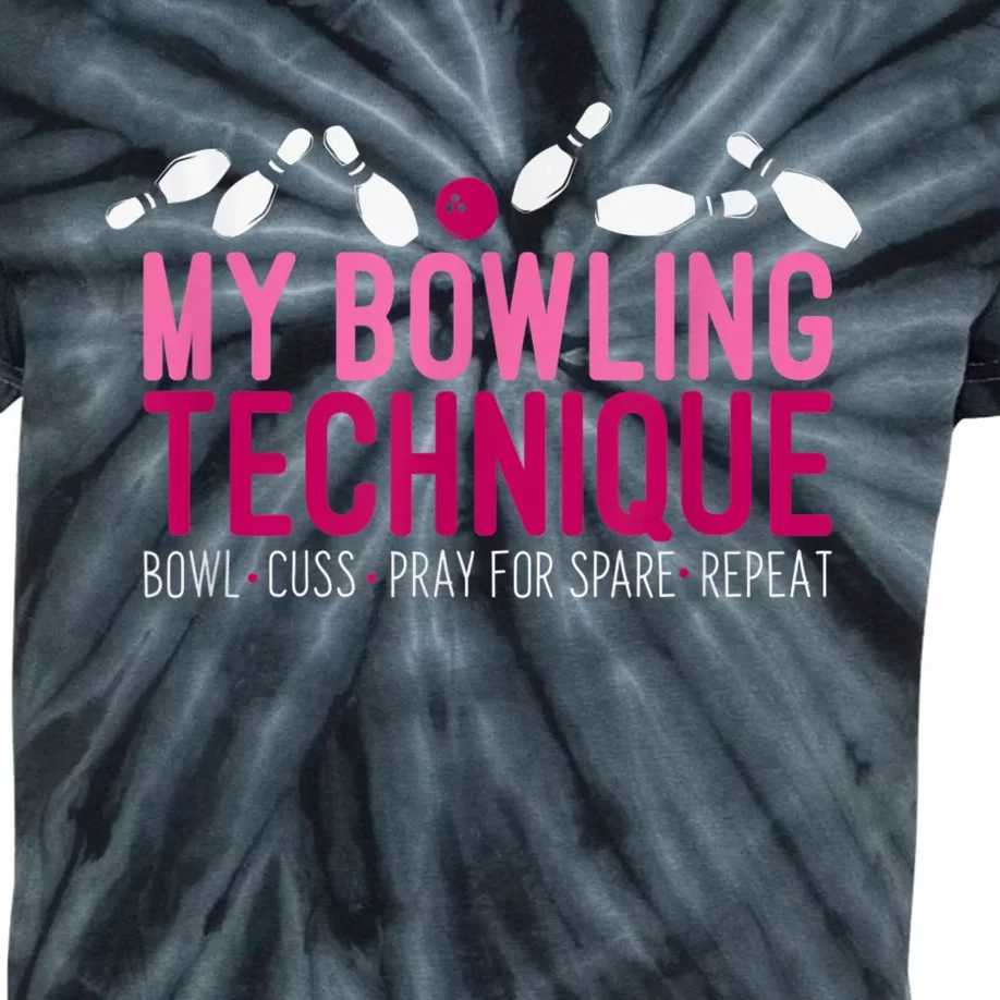 My Bowling Technique Funny Bowler Kids Tie-Dye T-Shirt