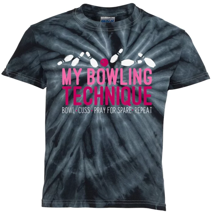 My Bowling Technique Funny Bowler Kids Tie-Dye T-Shirt