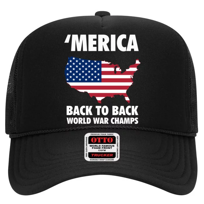 Merica Back To Back World War Champs High Crown Mesh Trucker Hat