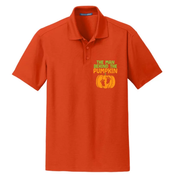 Man Behind The Pumpkin Dad Halloween Pregnancy Announcement Dry Zone Grid Performance Polo