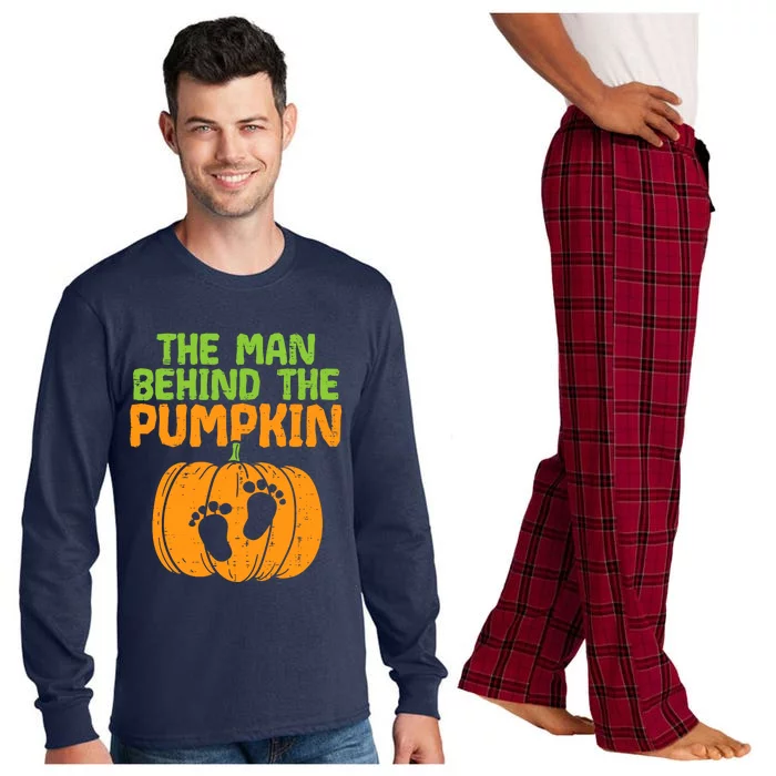 Man Behind The Pumpkin Dad Halloween Pregnancy Announcement Long Sleeve Pajama Set