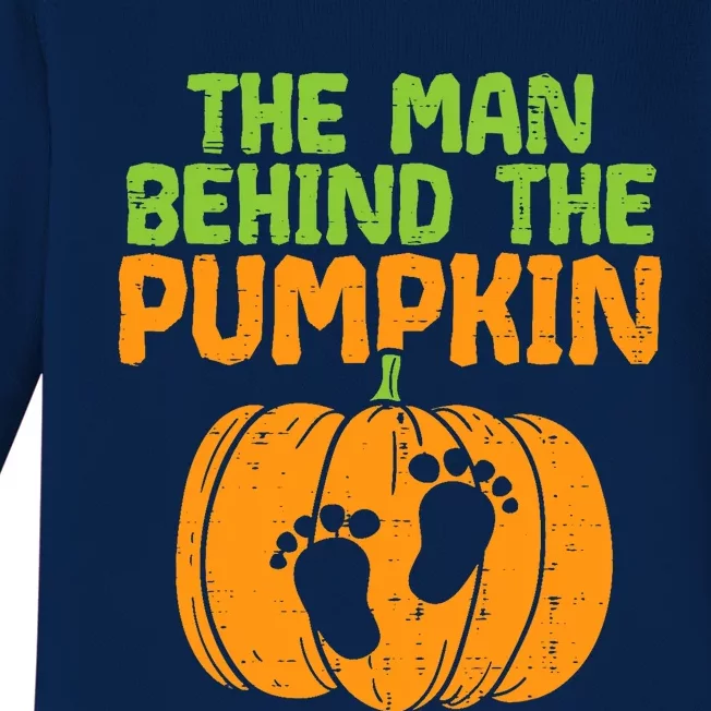 Man Behind The Pumpkin Dad Halloween Pregnancy Announcement Baby Long Sleeve Bodysuit