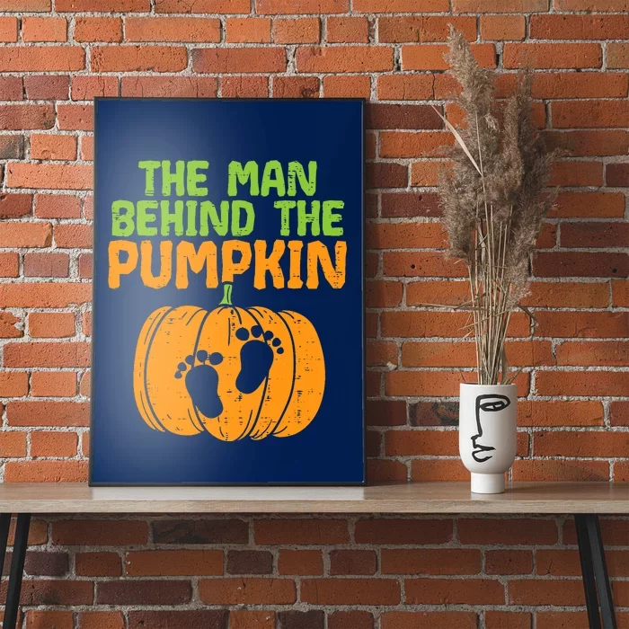 Man Behind The Pumpkin Dad Halloween Pregnancy Announcement Poster