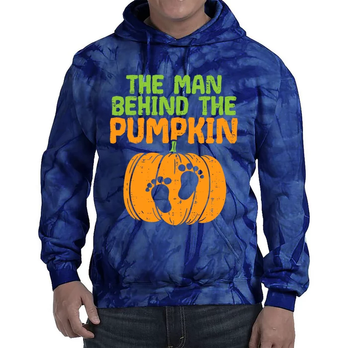 Man Behind The Pumpkin Dad Halloween Pregnancy Announcement Tie Dye Hoodie