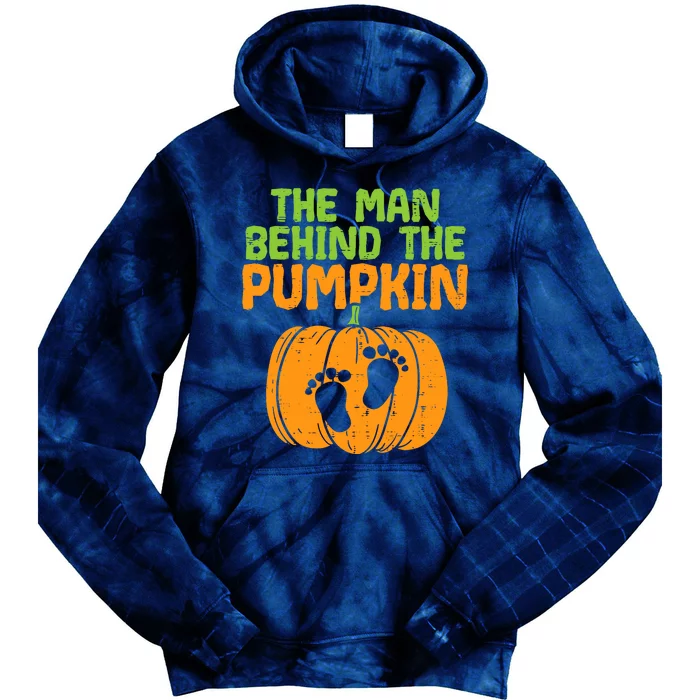 Man Behind The Pumpkin Dad Halloween Pregnancy Announcement Tie Dye Hoodie