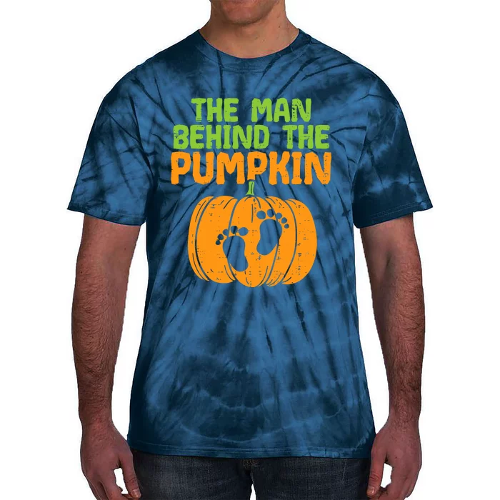 Man Behind The Pumpkin Dad Halloween Pregnancy Announcement Tie-Dye T-Shirt