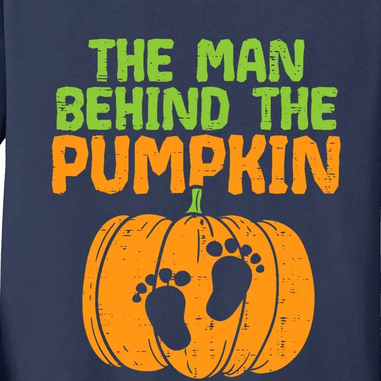 Man Behind The Pumpkin Dad Halloween Pregnancy Announcement Kids Long Sleeve Shirt