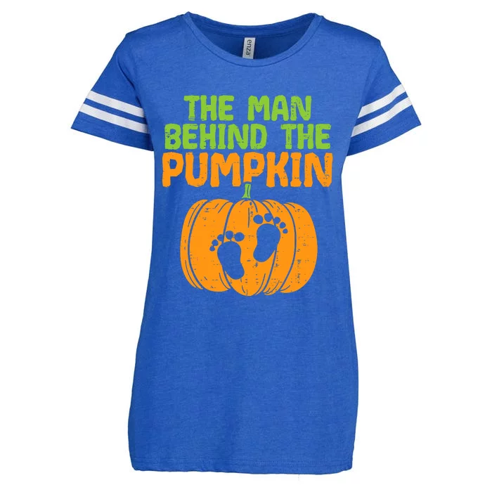 Man Behind The Pumpkin Dad Halloween Pregnancy Announcement Enza Ladies Jersey Football T-Shirt