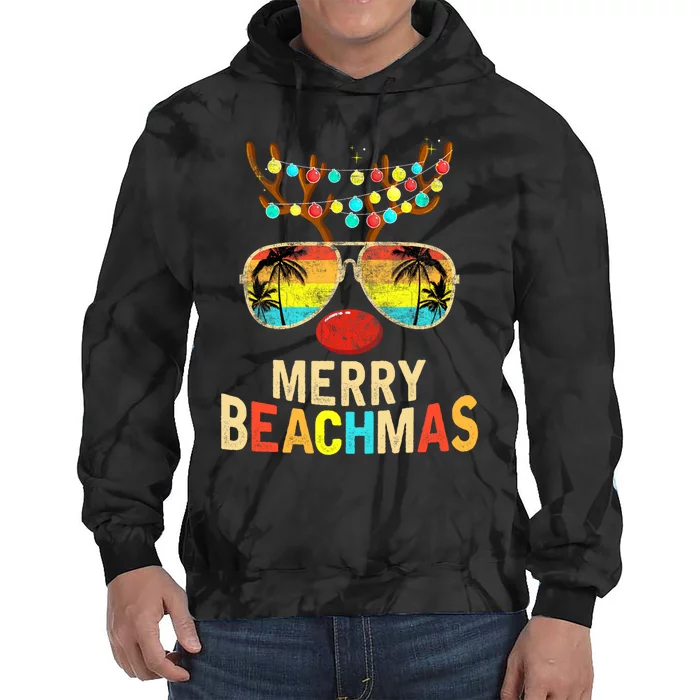 Merry Beachmas Tropical Christmas Santa Hawaii Tie Dye Hoodie