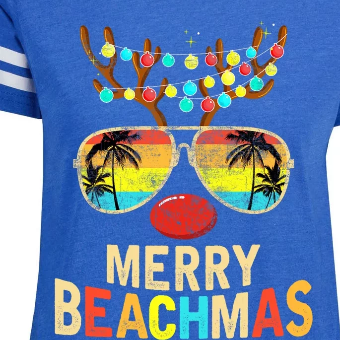 Merry Beachmas Tropical Christmas Santa Hawaii Enza Ladies Jersey Football T-Shirt