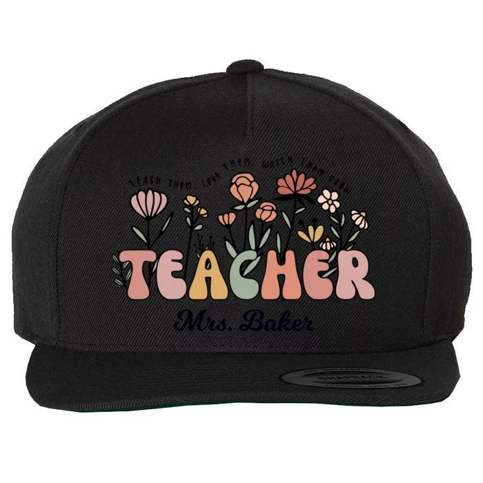 Mrs Baker Teacher Wildflower Back To School Funny Gift Wool Snapback Cap