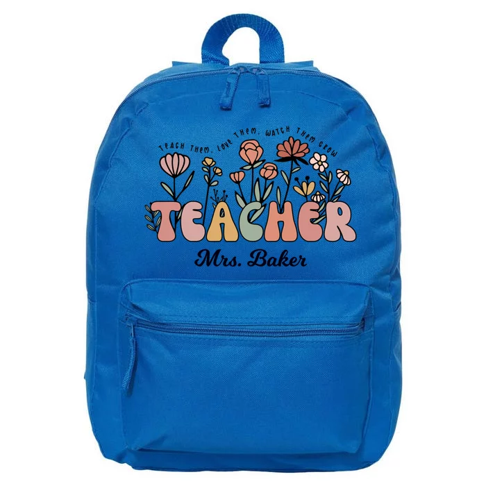 Mrs Baker Teacher Wildflower Back To School Funny Gift 16 in Basic Backpack