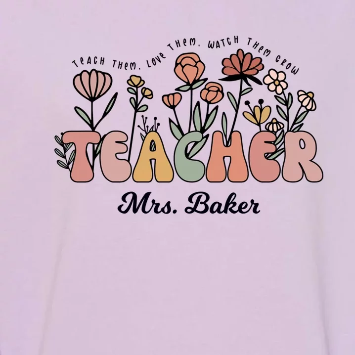 Mrs Baker Teacher Wildflower Back To School Funny Gift Garment-Dyed Sweatshirt