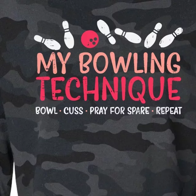 My Bowling Technique Fun Humor Bowler Player Team Cropped Pullover Crew