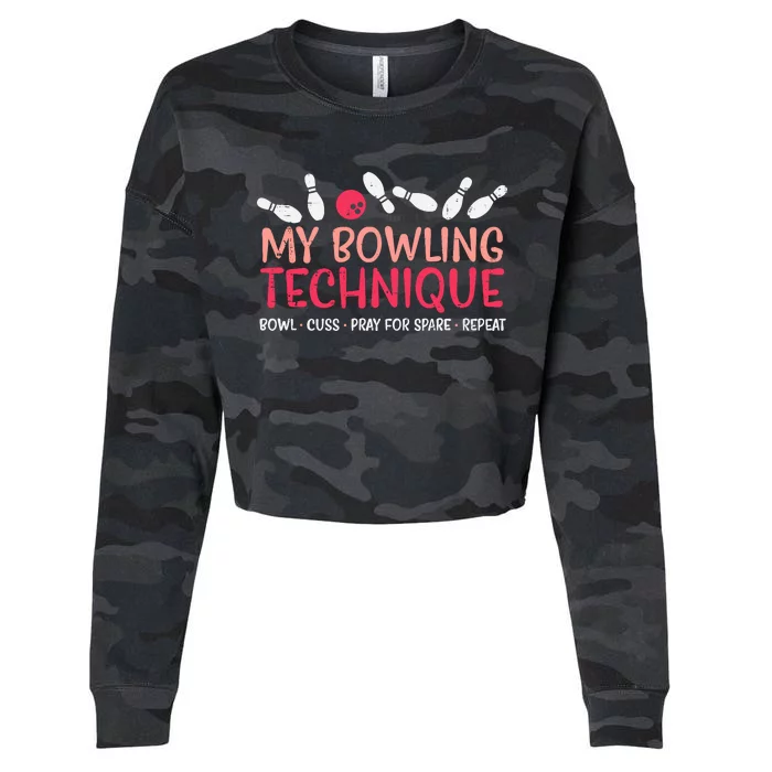 My Bowling Technique Fun Humor Bowler Player Team Cropped Pullover Crew