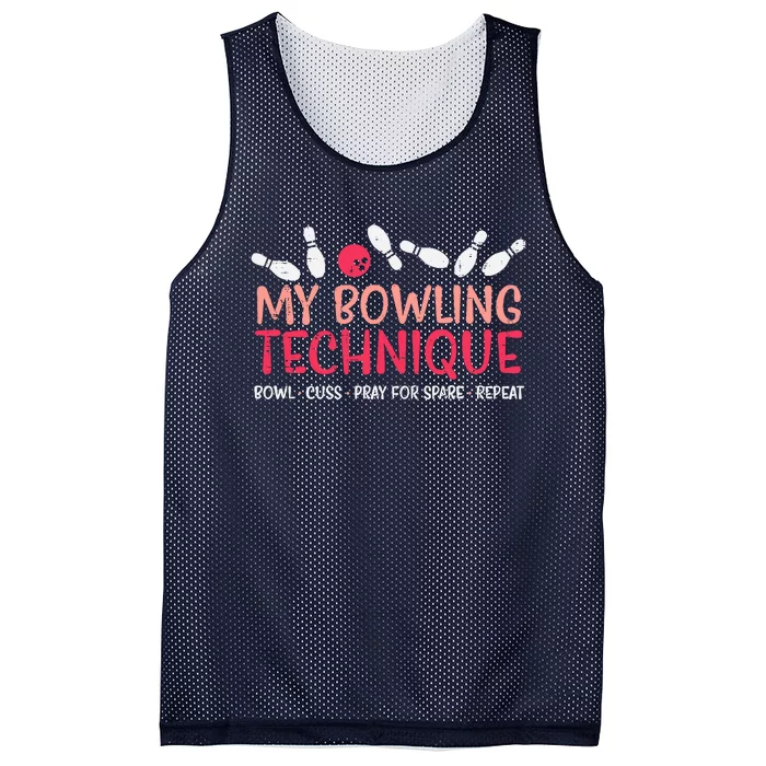 My Bowling Technique Fun Humor Bowler Player Team Mesh Reversible Basketball Jersey Tank