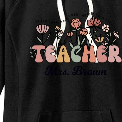 Mrs Brown Teacher Wildflower Back To School Great Gift Women's Fleece Hoodie