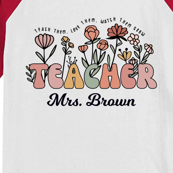 Mrs Brown Teacher Wildflower Back To School Great Gift Kids Colorblock Raglan Jersey