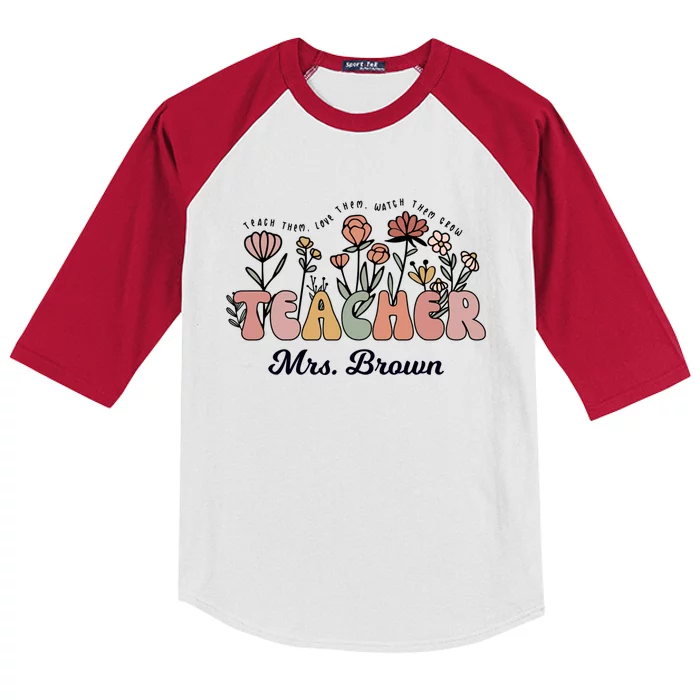 Mrs Brown Teacher Wildflower Back To School Great Gift Kids Colorblock Raglan Jersey