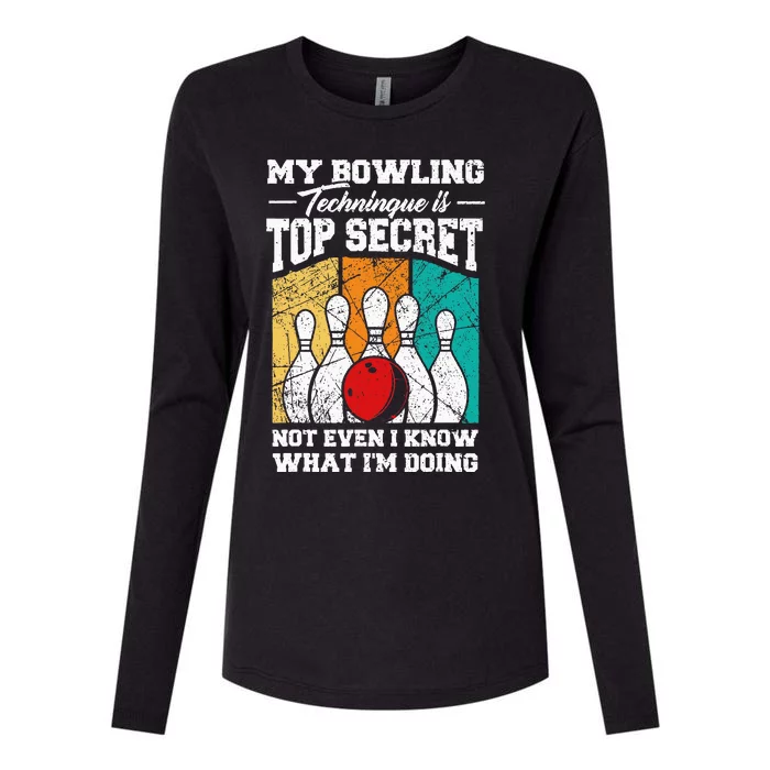 My Bowling Technique Is Top Secret Funny Bowling Bowler Womens Cotton Relaxed Long Sleeve T-Shirt