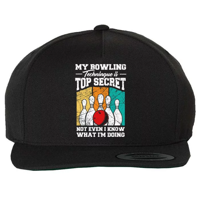 My Bowling Technique Is Top Secret Funny Bowling Bowler Wool Snapback Cap