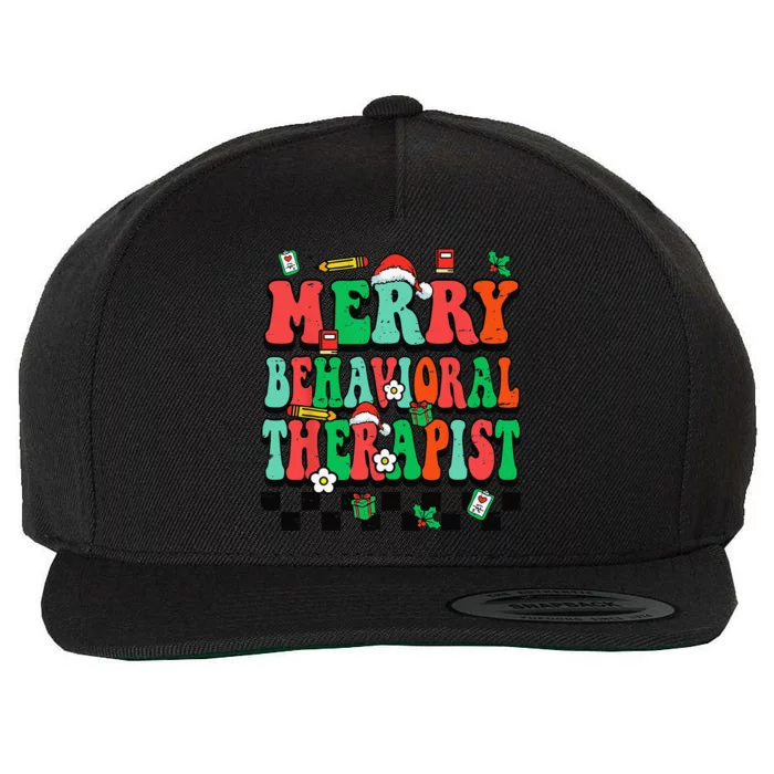 Merry Behavioral Therapist Groovy Christmas ABA Therapy Wool Snapback Cap