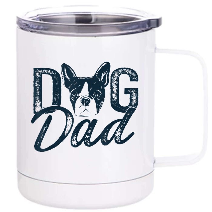 Men Boston Terrier Dog Dad Front & Back 12oz Stainless Steel Tumbler Cup