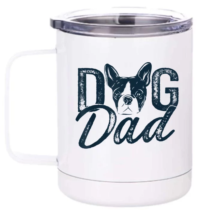 Men Boston Terrier Dog Dad Front & Back 12oz Stainless Steel Tumbler Cup