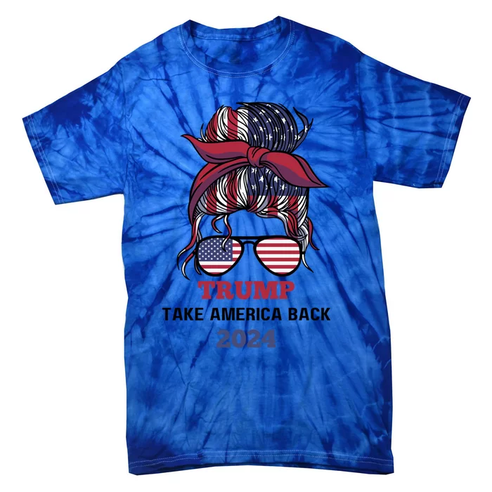 Messy Bun Trump 2024 Usa Flag Take America Back Gift Tie-Dye T-Shirt