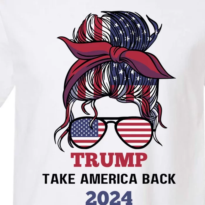 Messy Bun Trump 2024 Usa Flag Take America Back Gift Garment-Dyed Heavyweight T-Shirt