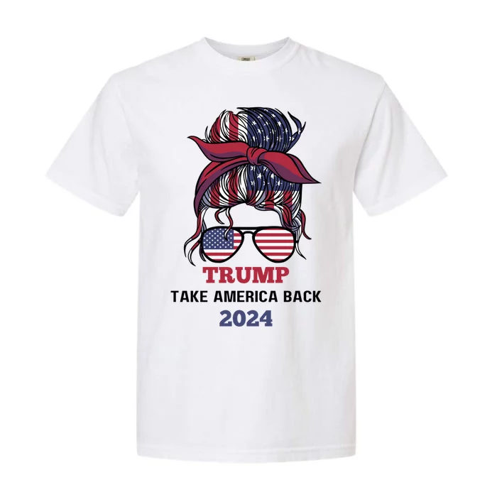 Messy Bun Trump 2024 Usa Flag Take America Back Gift Garment-Dyed Heavyweight T-Shirt