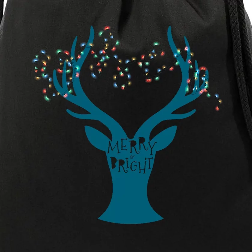 Merry Bright Tangled Lights Deer Antler Christmas Drawstring Bag