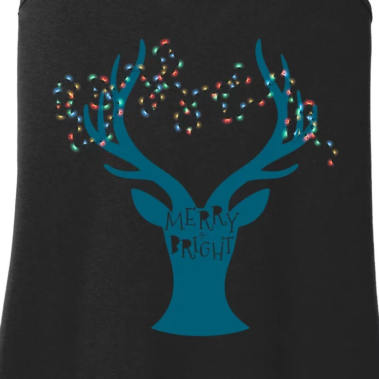 Merry Bright Tangled Lights Deer Antler Christmas Ladies Essential Tank