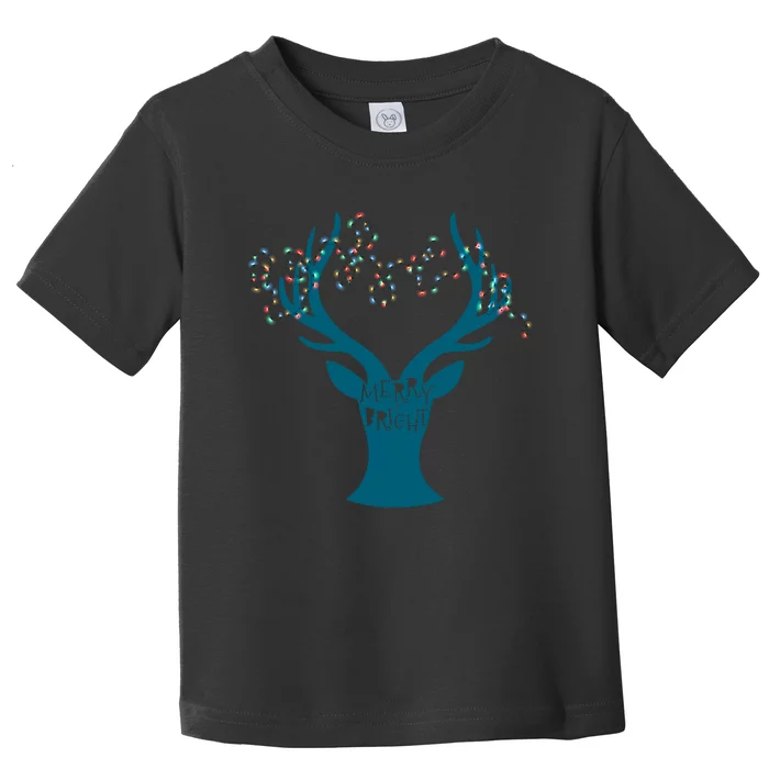 Merry Bright Tangled Lights Deer Antler Christmas Toddler T-Shirt