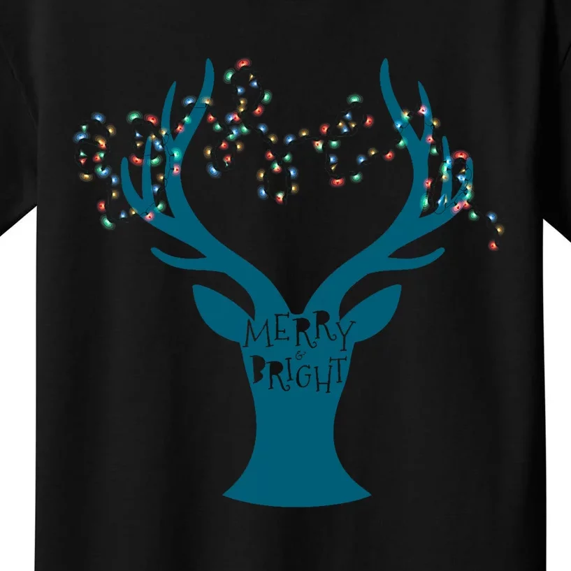 Merry Bright Tangled Lights Deer Antler Christmas Kids T-Shirt