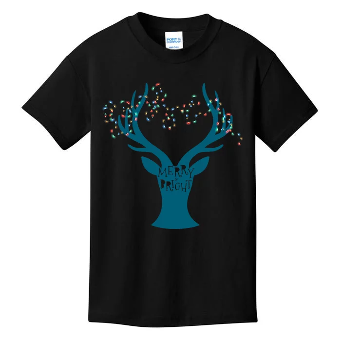 Merry Bright Tangled Lights Deer Antler Christmas Kids T-Shirt