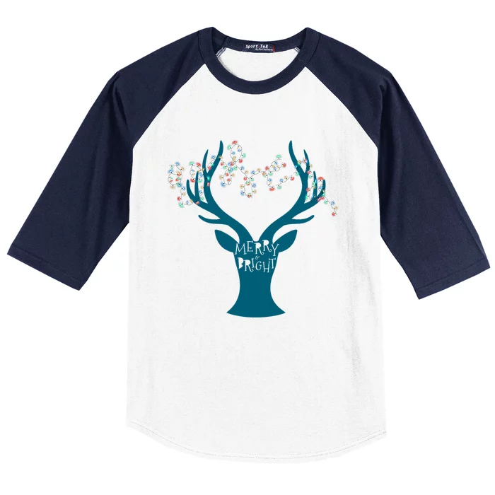 Merry Bright Tangled Lights Deer Antler Christmas Baseball Sleeve Shirt