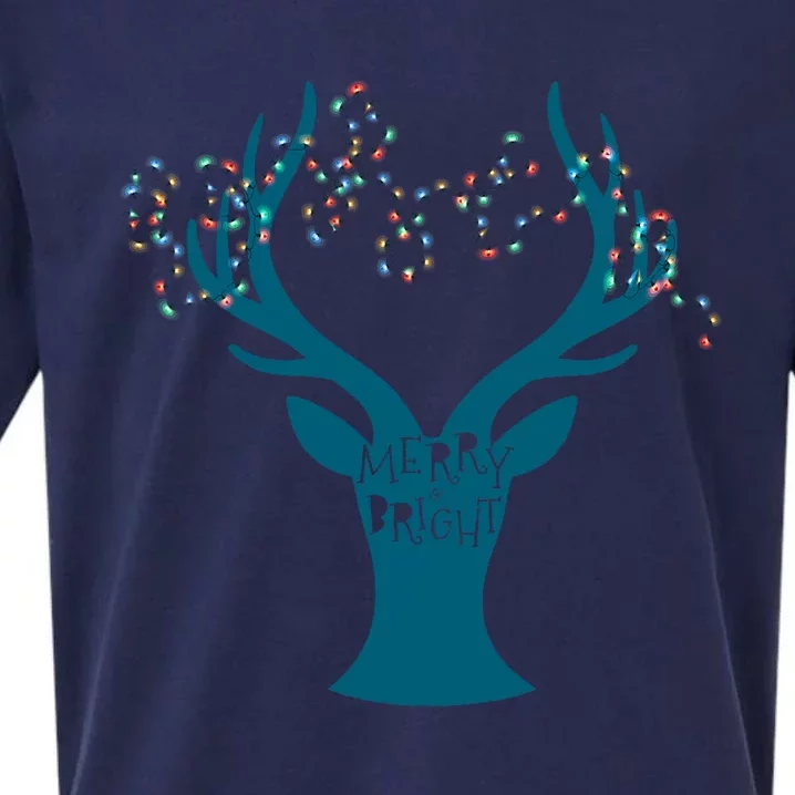 Merry Bright Tangled Lights Deer Antler Christmas Sueded Cloud Jersey T-Shirt