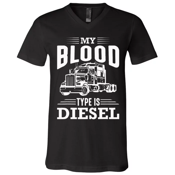 MY BLOOD TYPE IS DIESEL Design V-Neck T-Shirt