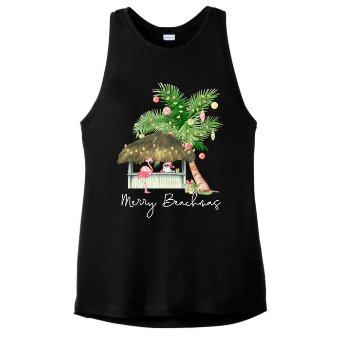 Merry Beachmas Tropical Christmas Santa Flamingo Hawaii Funny Gift Ladies Tri-Blend Wicking Tank