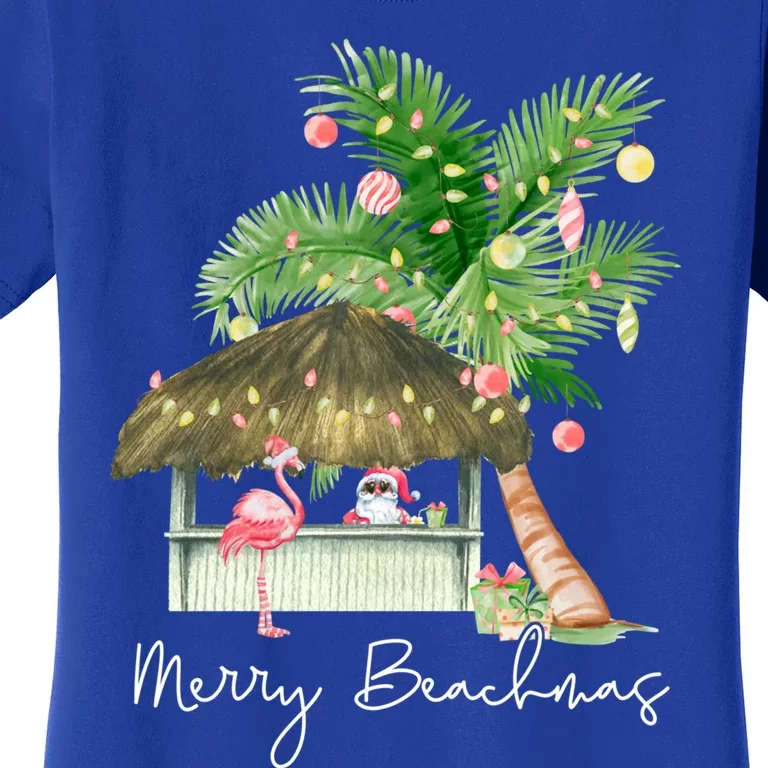 Merry Beachmas Tropical Christmas Santa Flamingo Hawaii Funny Gift Women's T-Shirt