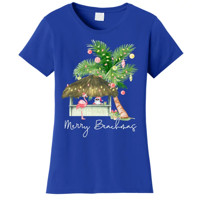 Merry Beachmas Tropical Christmas Santa Flamingo Hawaii Funny Gift Women's T-Shirt