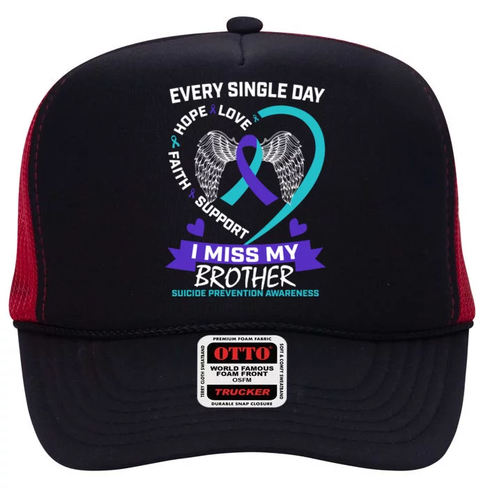 Miss Brother Teal Purple Suicide Awareness Prevention Heart Cool Gift High Crown Mesh Trucker Hat